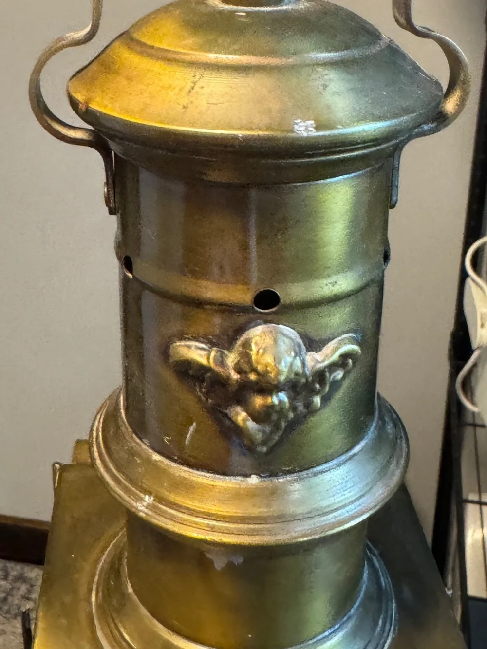 Vintage-Inspired Brass Metal Glass Lantern - Gold Words